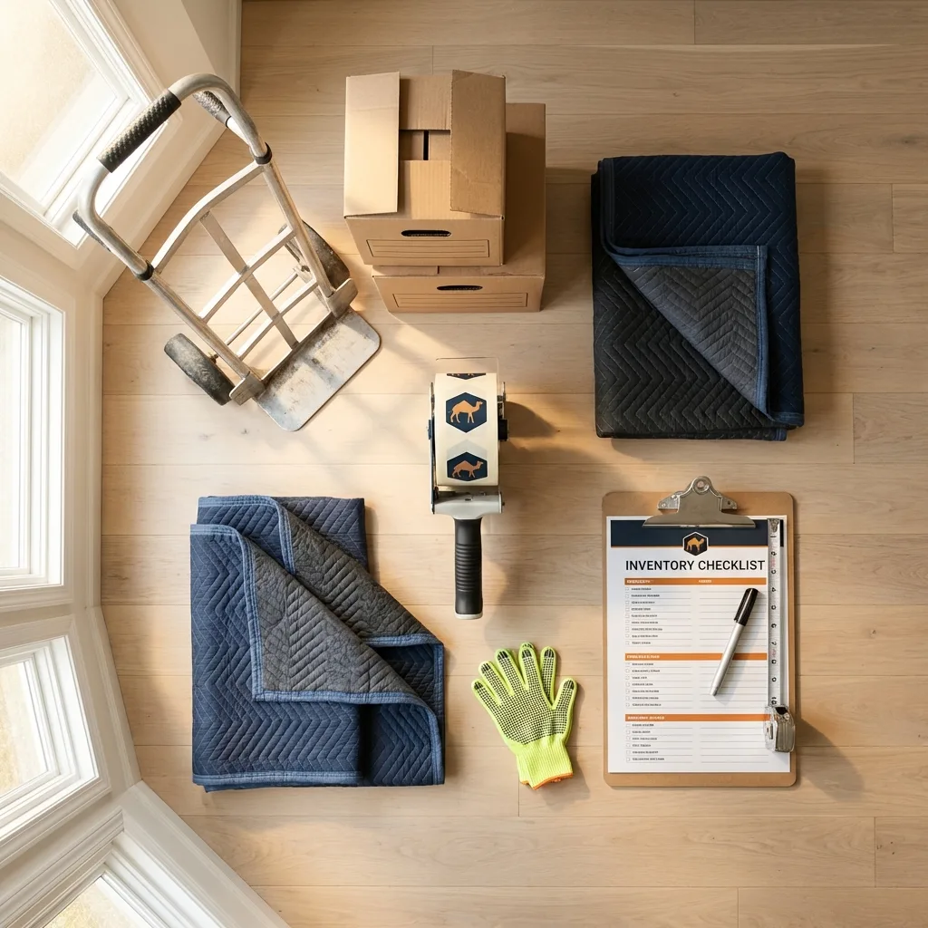 Professional moving supplies and packing materials layout for San Luis residential relocations